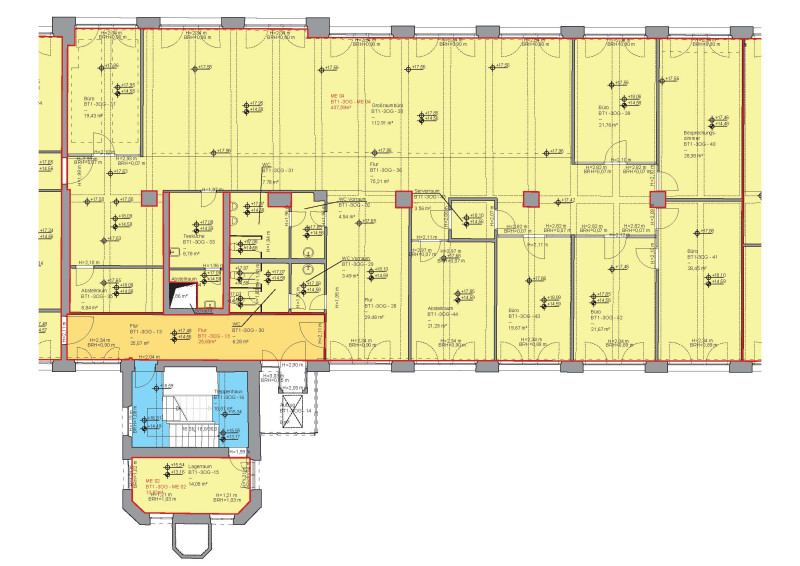 Grundriss Fläche 313, BT I, 52 f, 3. OG links